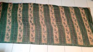 Cozy Green Leaf Striped Mattress Topper