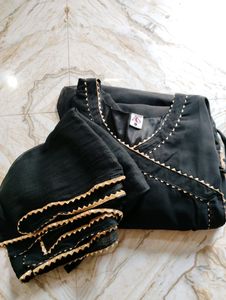 Elegant Black Kurti Set with Golden Trim