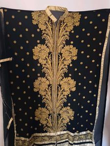Black &amp; Gold Embroidery Semi stitched material