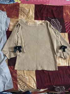 Stylish Beige Pearl Embellished Top