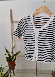 Striped Short Sleeve Cardigan top