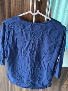 Embroidered Navy Blue Kurta Top