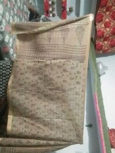 Elegant Beige Scarf with Gold Trim