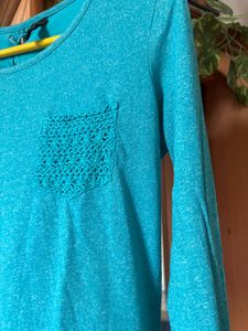 Teal Long Sleeve Top with Pocket Detail