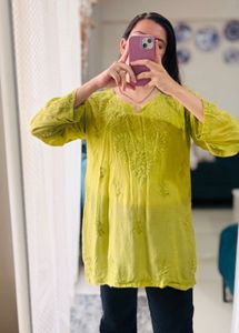 Lakhnavi Embroidered Lime Green Kurta