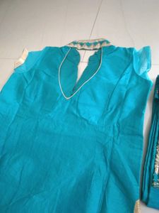 Beautiful Teal Kurta Set with Gold Embroidery