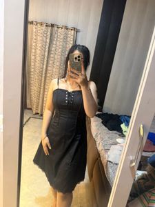 Black Lace-Up Mini Dress🦋