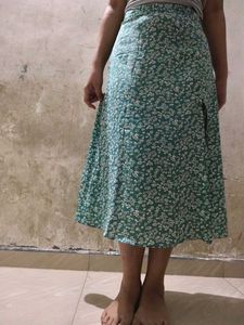 Green Floral Midi Skirt