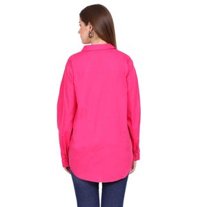 Bright Pink Oversized Button-Down long Shirt