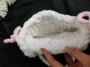 White Crochet Sling Bag with Pink Bows🌸🎀