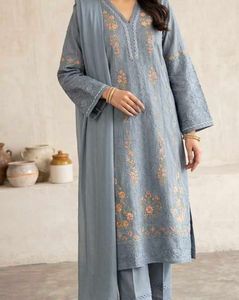 Designer Grey  Kurta with Straight Pants & Plain D