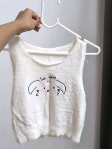 Cute Fluffy White Tank Top