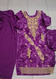 Embroidered Purple Kurta Set