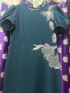 Elegant Dark Green Puff Sleeve Dress