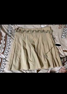 Khaki Pleated Skirt with Butterfly Detail