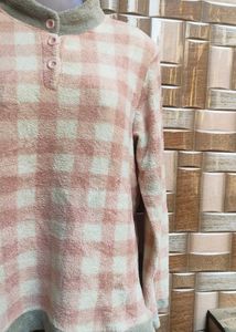 Cute Pink &amp; White Plaid Sweater