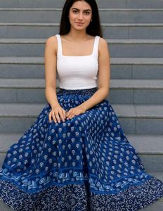 Boho Blue Printed Maxi Skirt