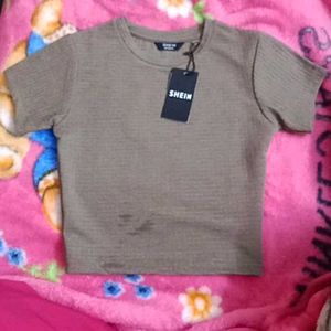 M size Brown Fitted Short Sleeve Top