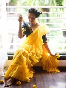 Suta Original Yellow Ruffled Saree