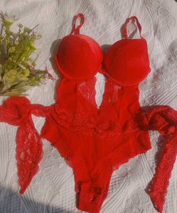 Red Lace Bodysuit Lingerie