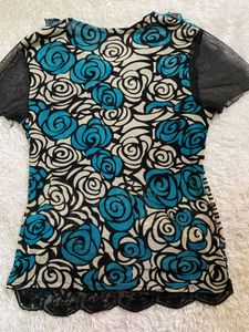 retro Stylish Floral Print Top with Sheer Sleeves