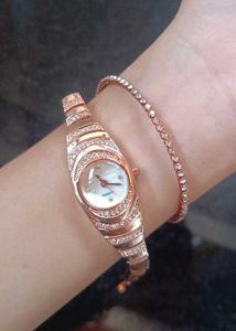 Gold Crystal Watch with Diamond Breslet