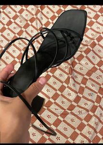 Black Strappy Square Toe Flats