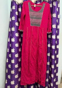 Stylish Pink Kurta with Embellished Neckline