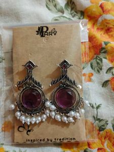Parv Purple Stone & Pearl Drop Earrings