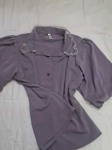 Vintage Style Purple Puff Sleeve Blouse