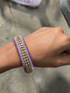 Elegant Purple Silk Bangle with Stones