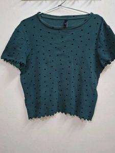 Green Polka Dot Ribbed Top