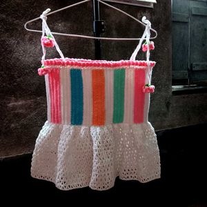 Boho Striped Crochet Peplum Top