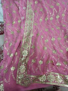 Pink Saree With Gold Sequin Work