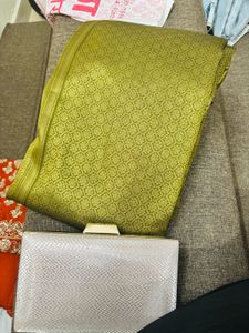 green saree with Clutch Bag