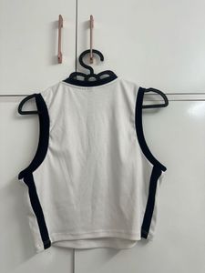 H and M White &amp; Black Cropped Sporty Top