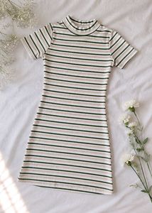 Classic Striped Mock Neck Mini Dress