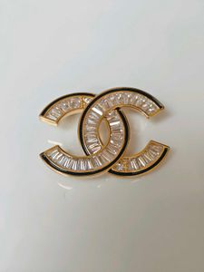 Elegant CC Brooch with Crystals