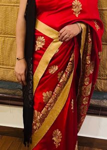 Stunning Red Embroidered Silk Saree