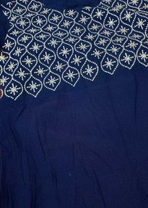 Embroidered Navy Blue Kurta
