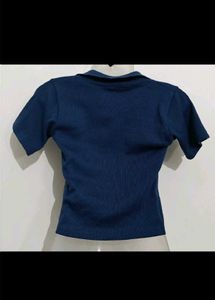 Ribbed Collared Crop Top