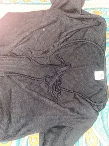 Black Ribbed Blouse with Tie Detail