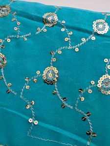 NEW SEA GREEN SEQUINS SAREE WITH BLOUSE PIECE