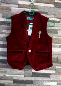 Elegant Maroon Velvet Vest for Boys with broach