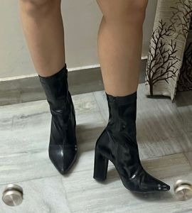 Black Faux Leather Ankle Boots