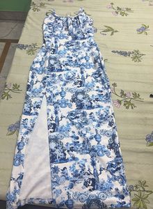 Blue &amp; White Print Maxi Dress