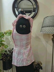 Pink Gingham Smocked Peplum Top