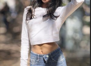 Trendy White Long Sleeve Crop Top