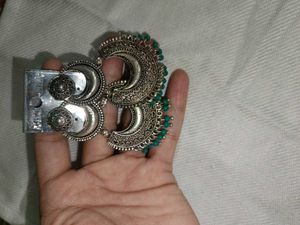 Boho Oxidized Jhumka &amp; Hoop Earrings Set