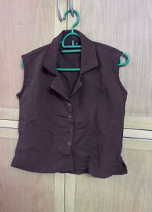 Sleeveless Collared Button-Up Top